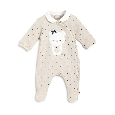 Girls Light Natural Applique Front Opening Babysuit